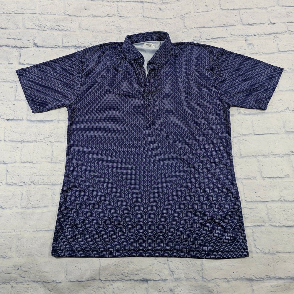 Collars & Co Polo Shirt Mens Large Navy Blue Geometric Performance Golf Top